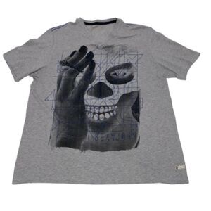 Sean John Vintage 1998 Gray Face Hand Graphic V-Neck Short Sleeve Shirt Large